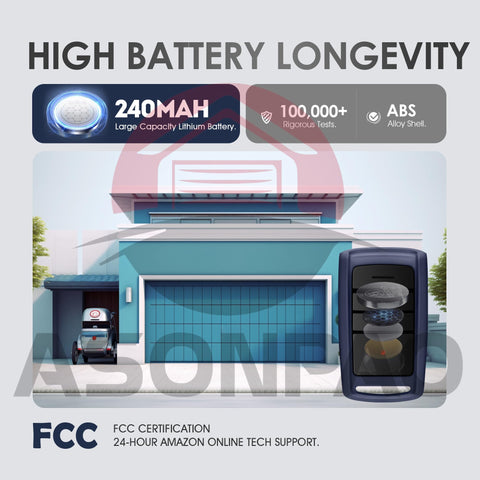 ASONPAO remote with rolling code security protects your garage access.