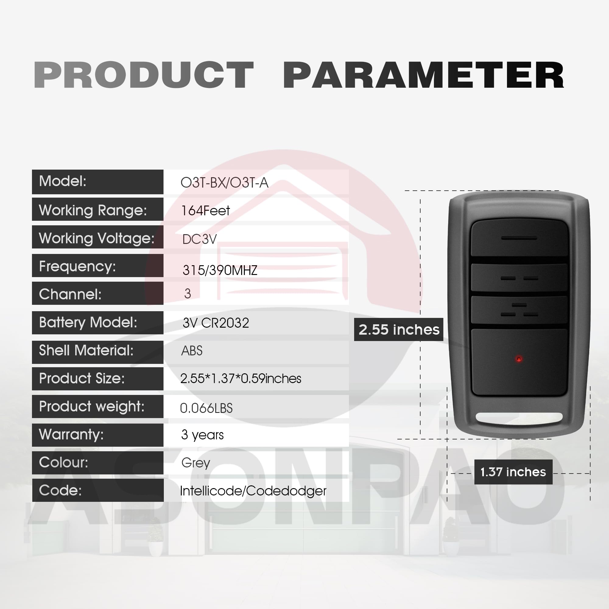 ASONPAO universal compatibility covers major brands like LiftMaster and Chamberlain