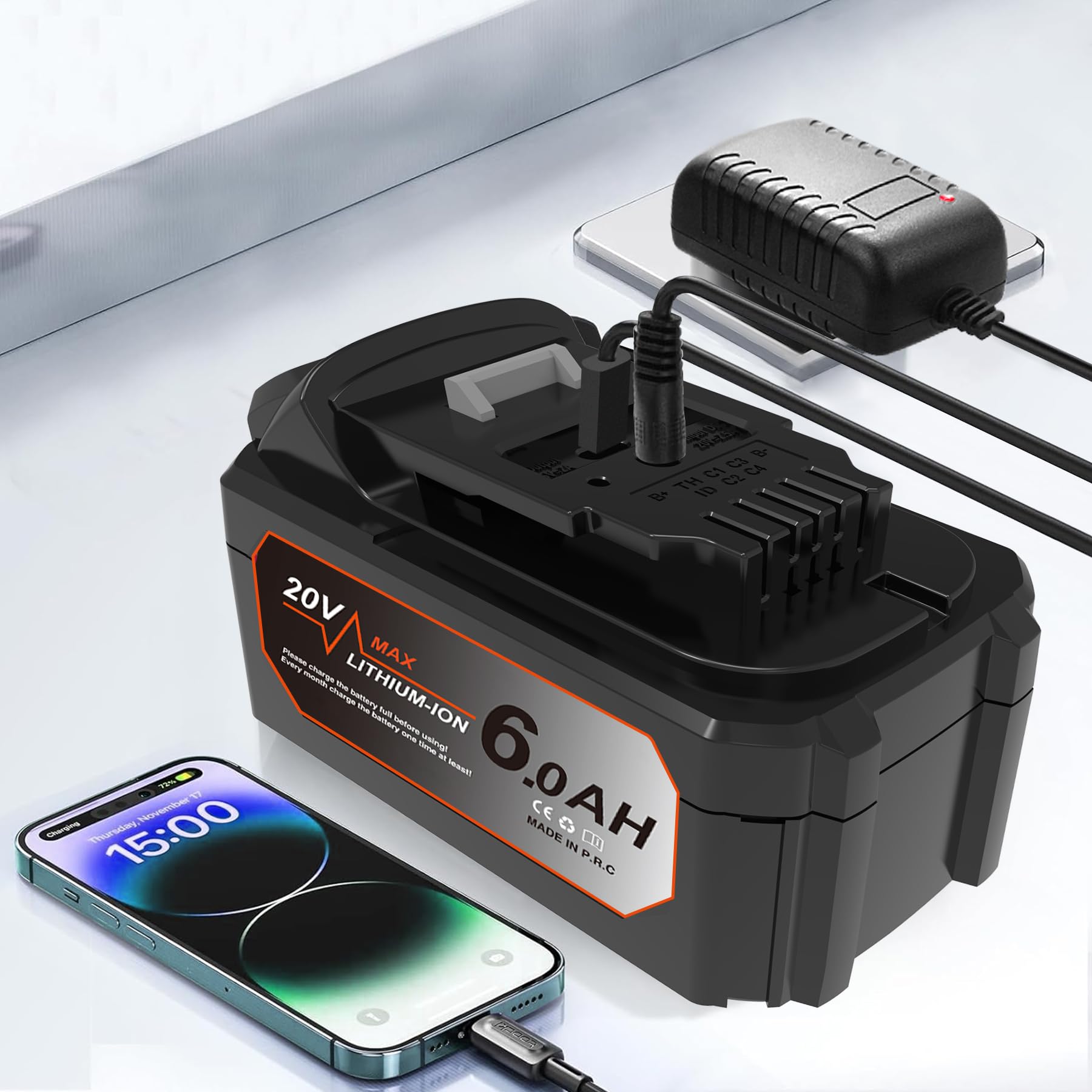 ASPRO 6000mAh DeWalt 20V Max battery delivers extended tool runtime.
