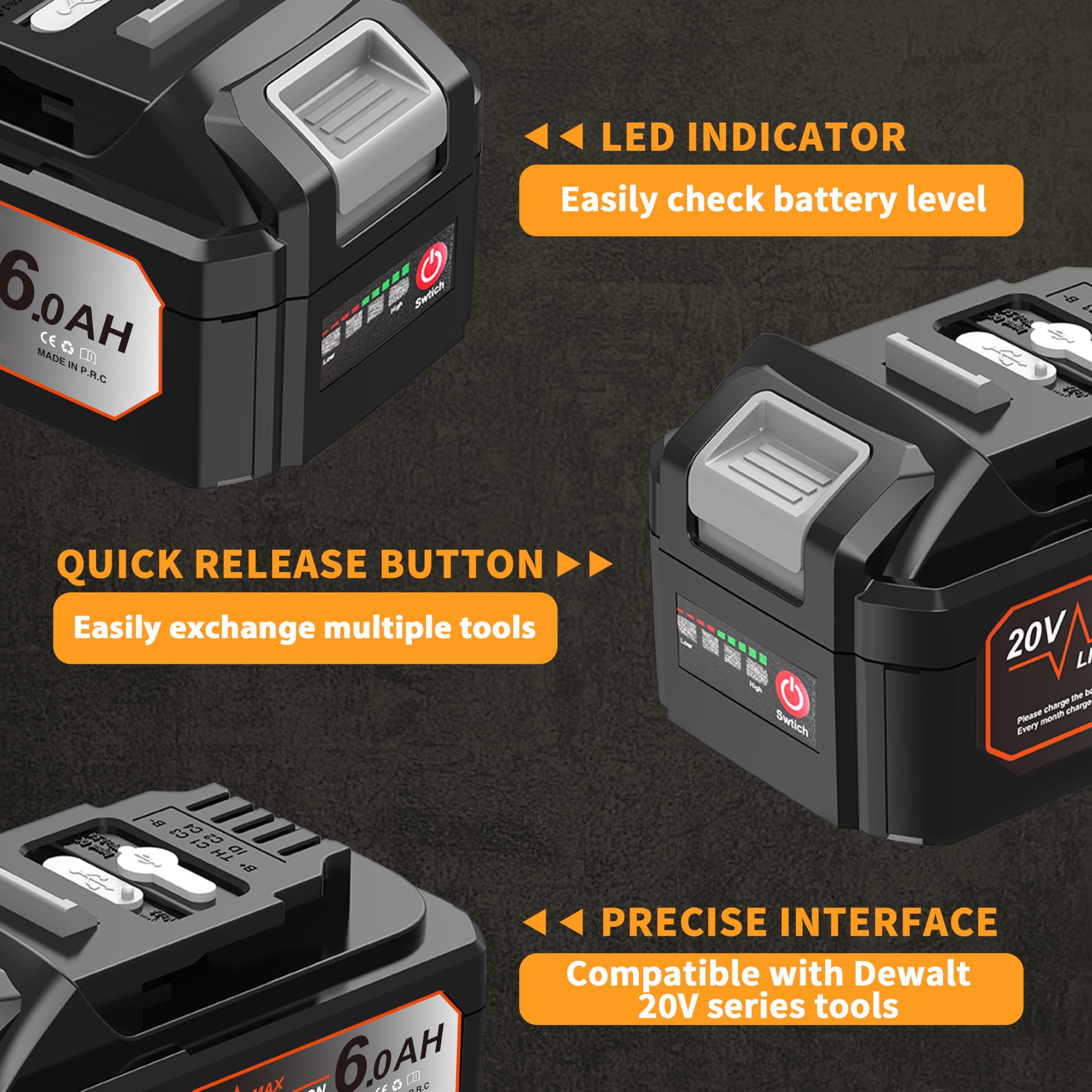 ASPRO LED battery indicator shows remaining charge at a glance.