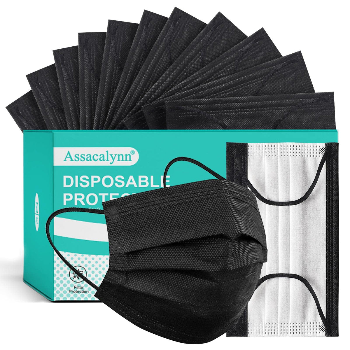 Assacalynn 4-ply black mask outside layer for daily comfort.