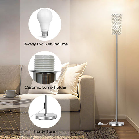 Assemer Crystal Floor Lamp includes a free 9W bulb for immediate sparkle.