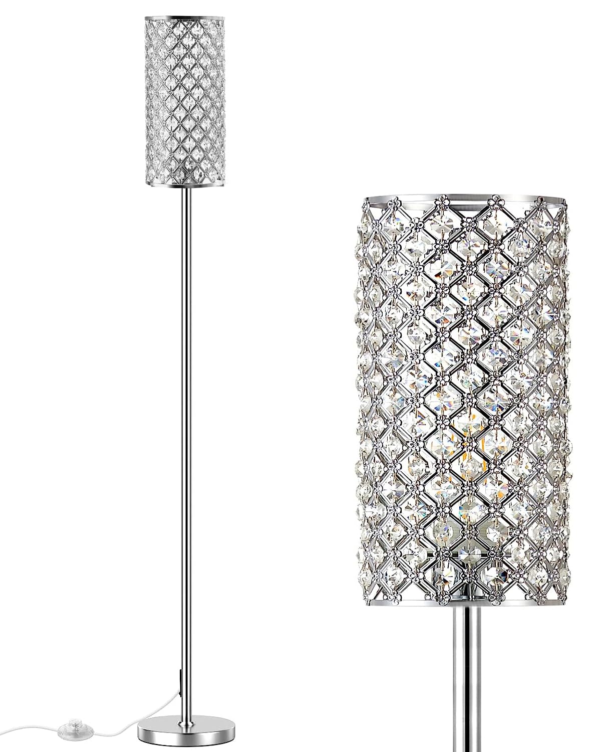 Assemer Crystal Floor Lamp with shimmering lampshade for elegant living room lighting.