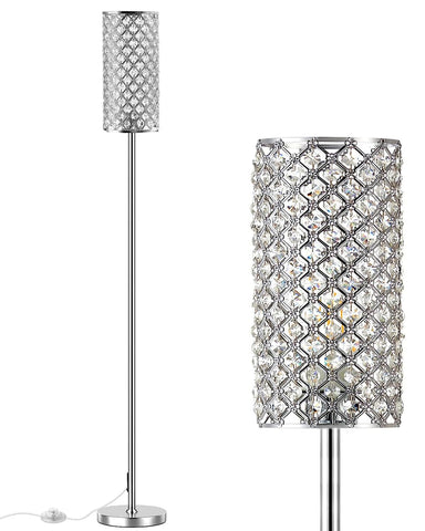Assemer Crystal Floor Lamp with shimmering lampshade for elegant living room lighting.
