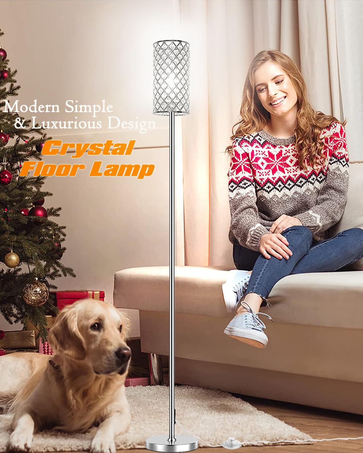 Assemer Crystal Floor Lamp features tool-free assembly in minutes.