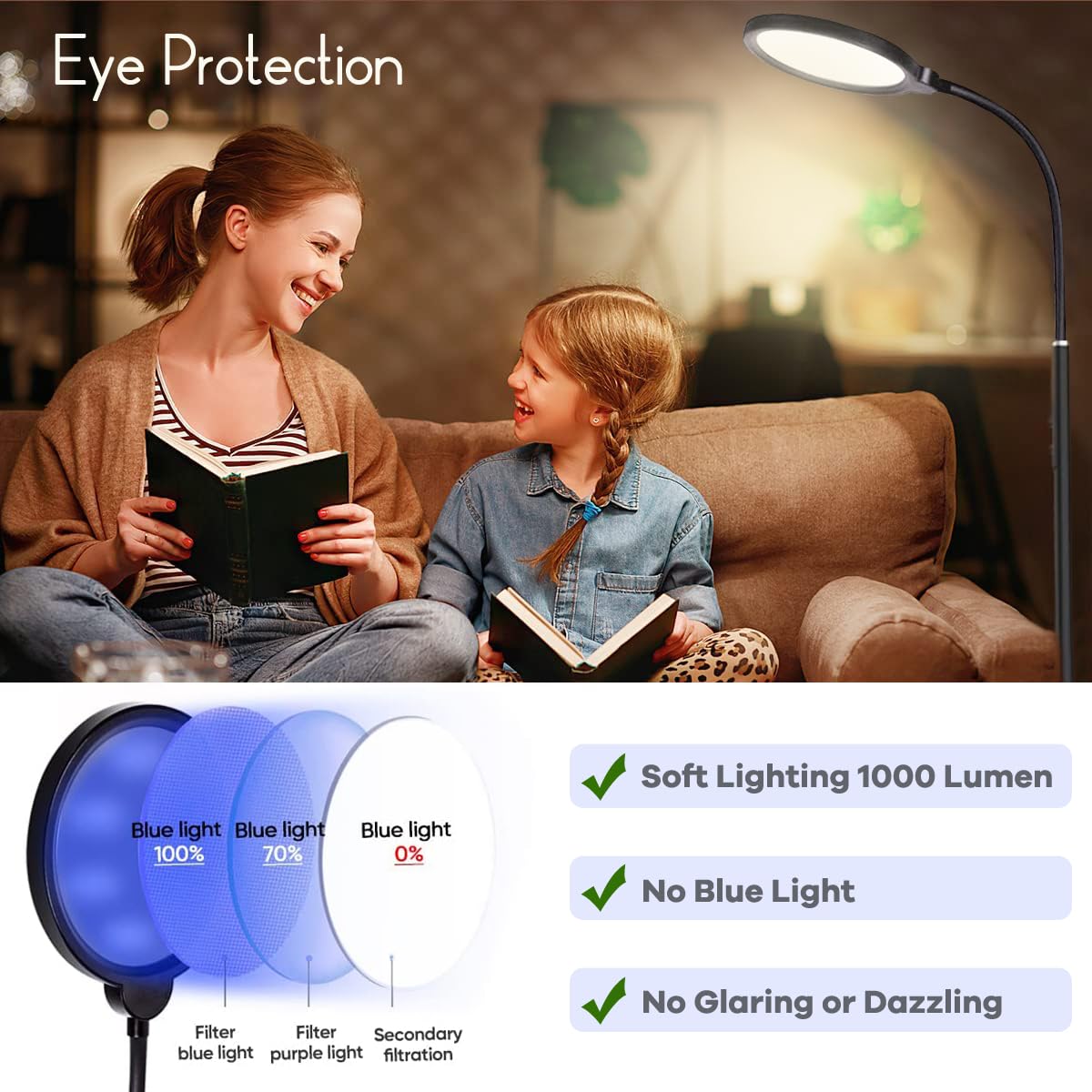 Assemer LED floor lamp gooseneck adjustment highlights precise light direction.