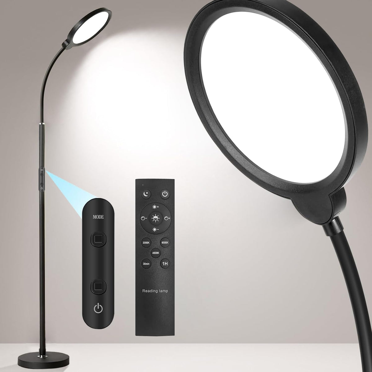 Assemer LED floor lamp remote control for effortless brightness and color settings.
