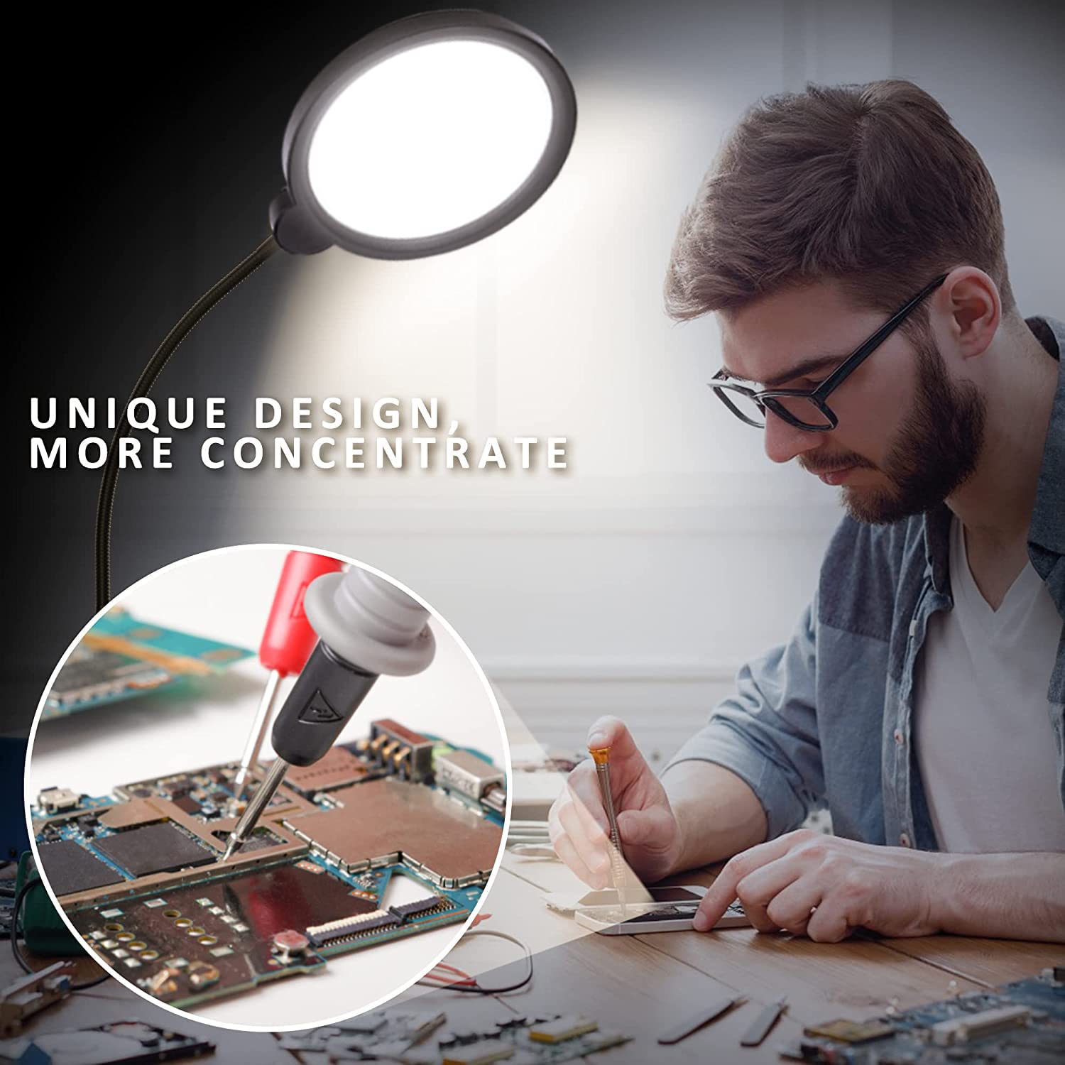 Assemer lamp base design provides stability to prevent tipping.