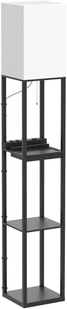Assemer wooden shelves and drawer add storage and decor display beside seating.