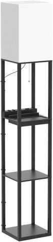 Assemer wooden shelves and drawer add storage and decor display beside seating.