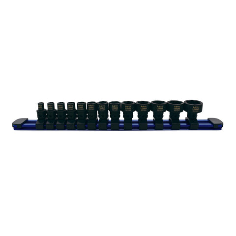 Astro Tools 78113 13-piece nano impact sockets laid out for metric torque in tight spaces.