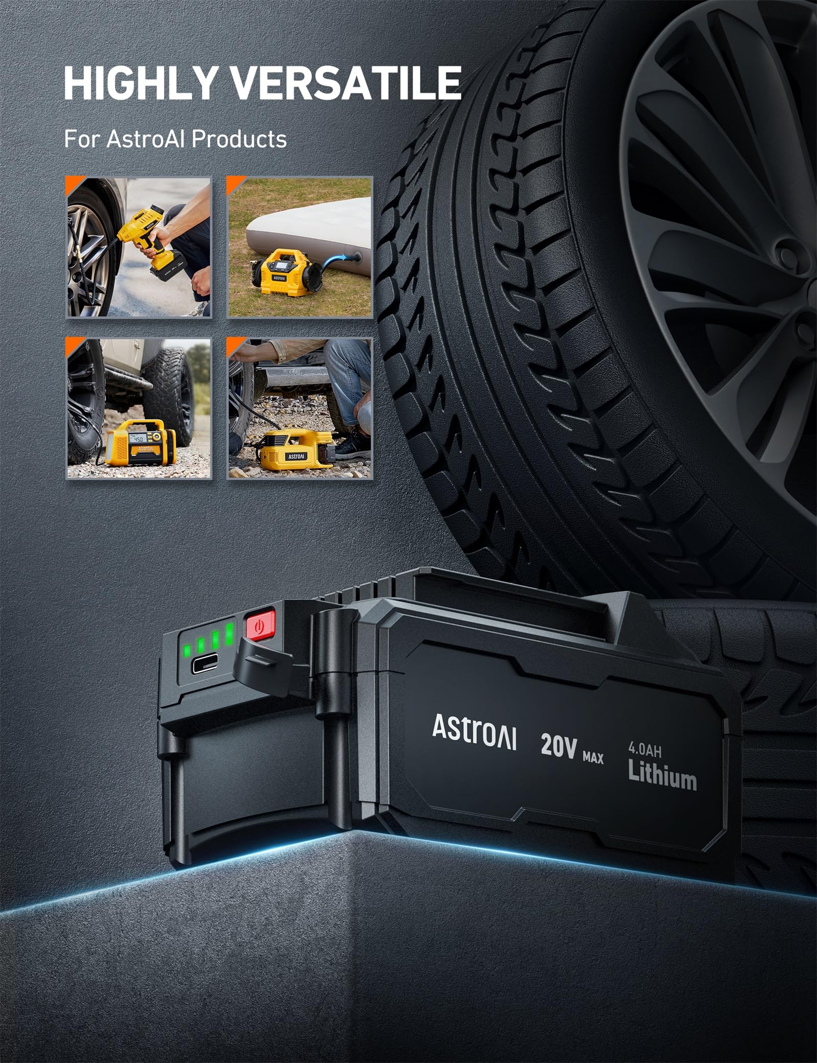 AstroAI battery side ports showing dual charging capability.