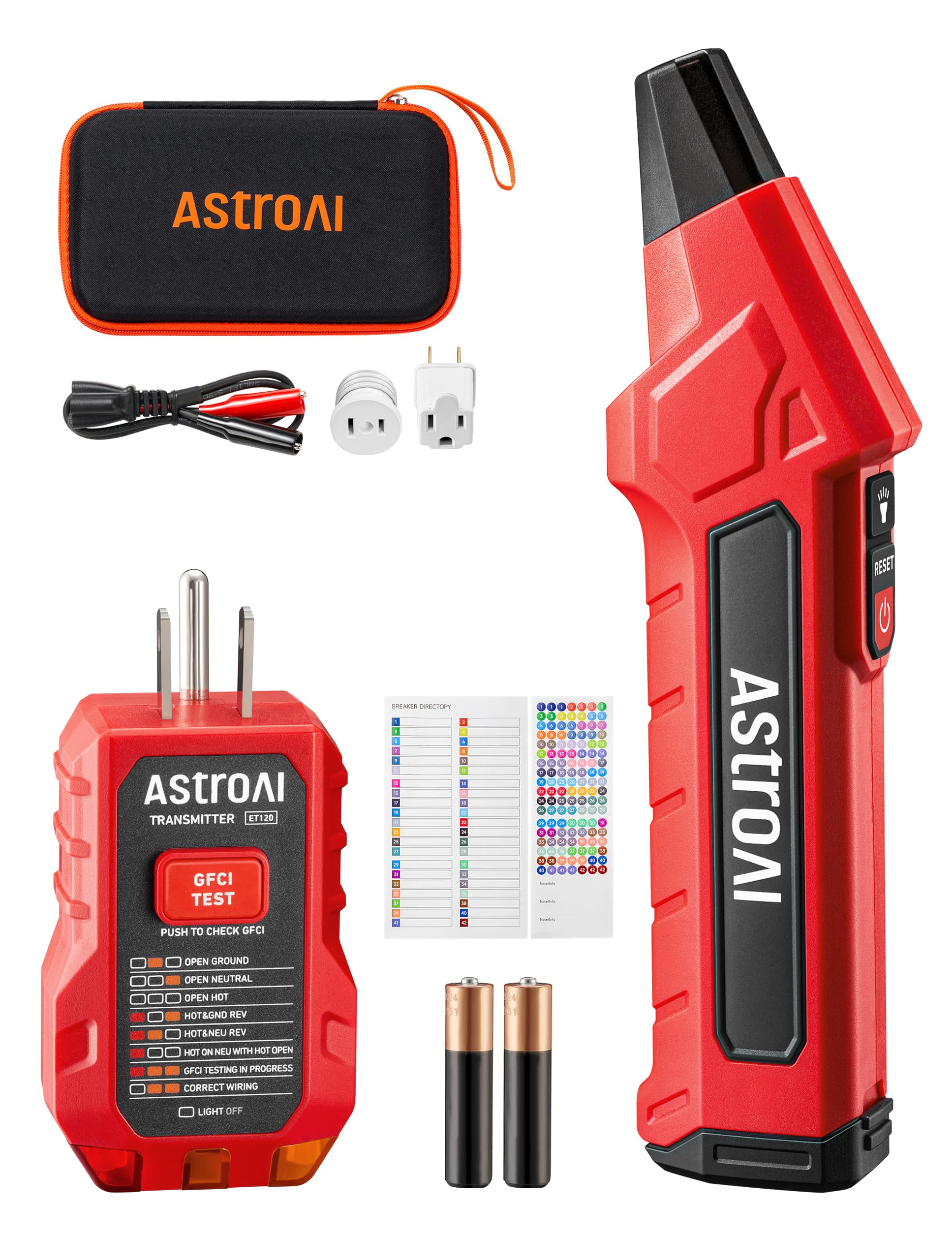 AstroAI Circuit Breaker Finder receiver with beep and red flash confirms the correct breaker for quick tracing.