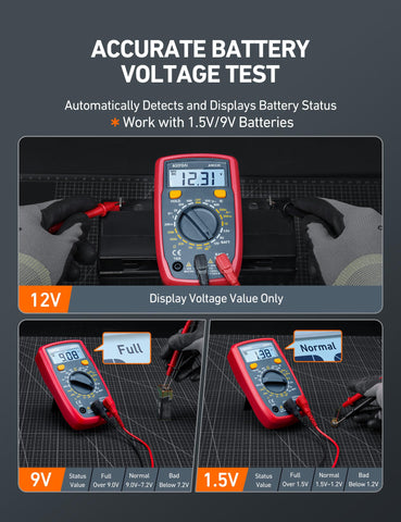 AstroAI digital multimeter tests resistance, diodes, and continuity for electronics troubleshooting.