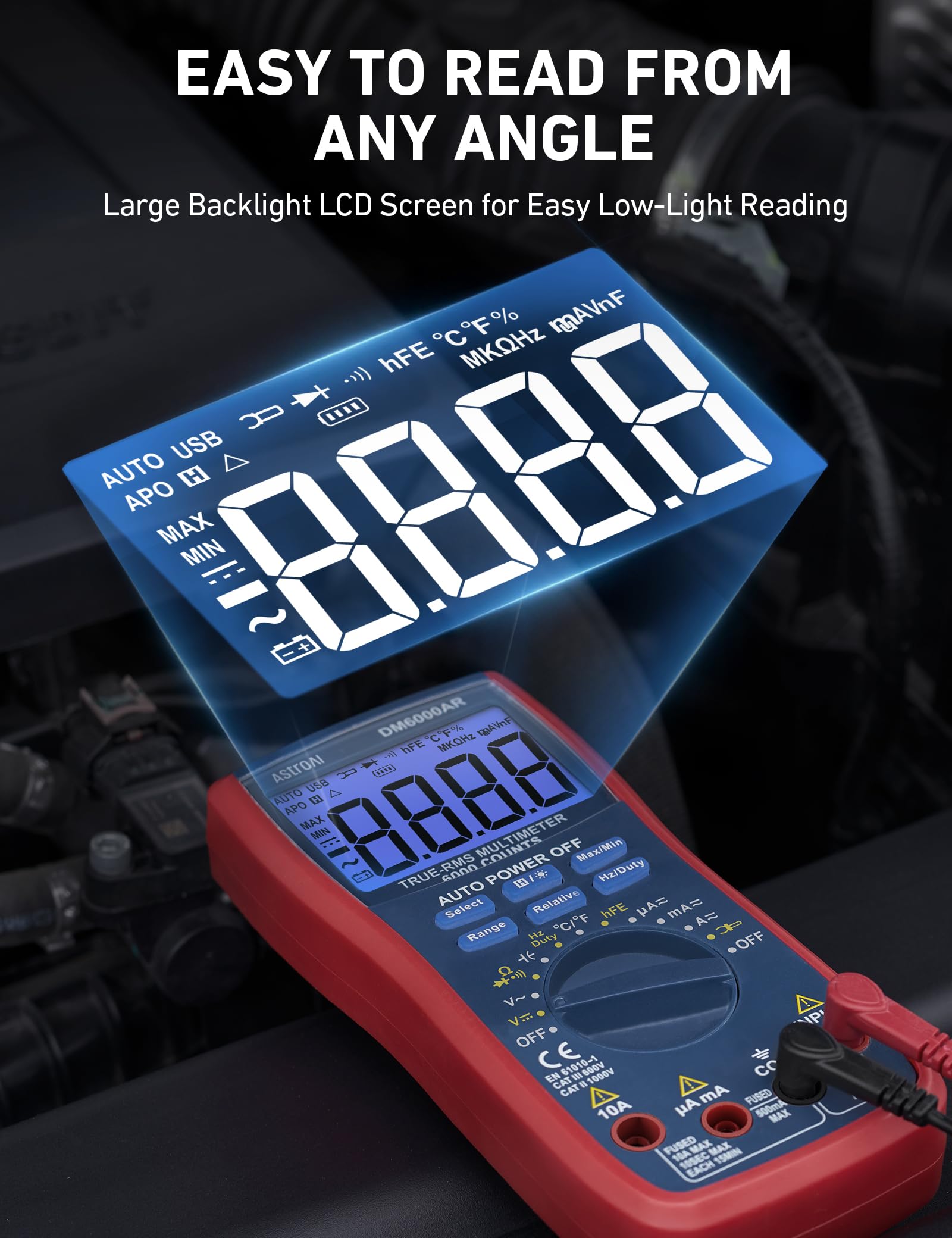 AstroAI display lit demonstrating clear readings in a dim workshop.