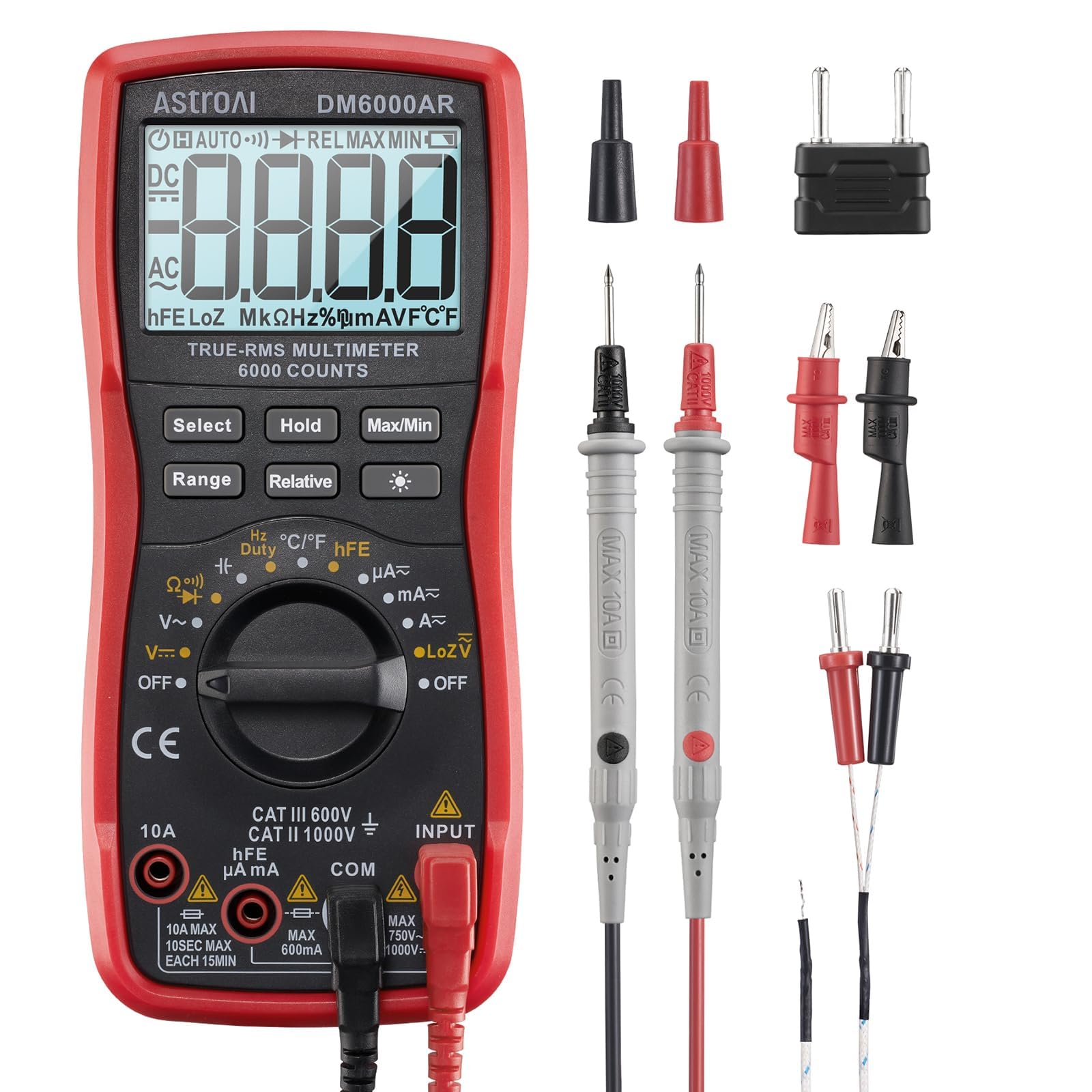 AstroAI digital multimeter front display with backlit screen for easy readings.