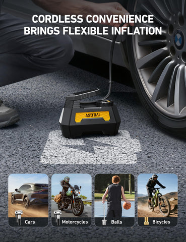 AstroAI H2 Pro compatibility with cars, motorcycles, bikes and inflatables.