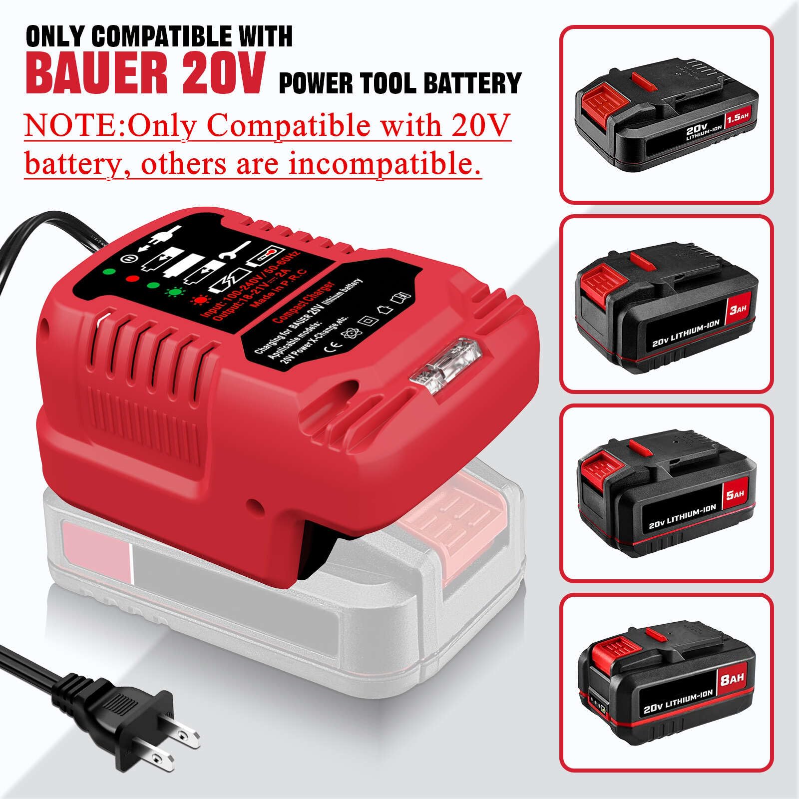 ASUNT 1701C-B 20V charger LED indicator clearly displays charging status.