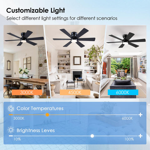 Asyko ceiling fan with dimmable light for customizable ambiance.