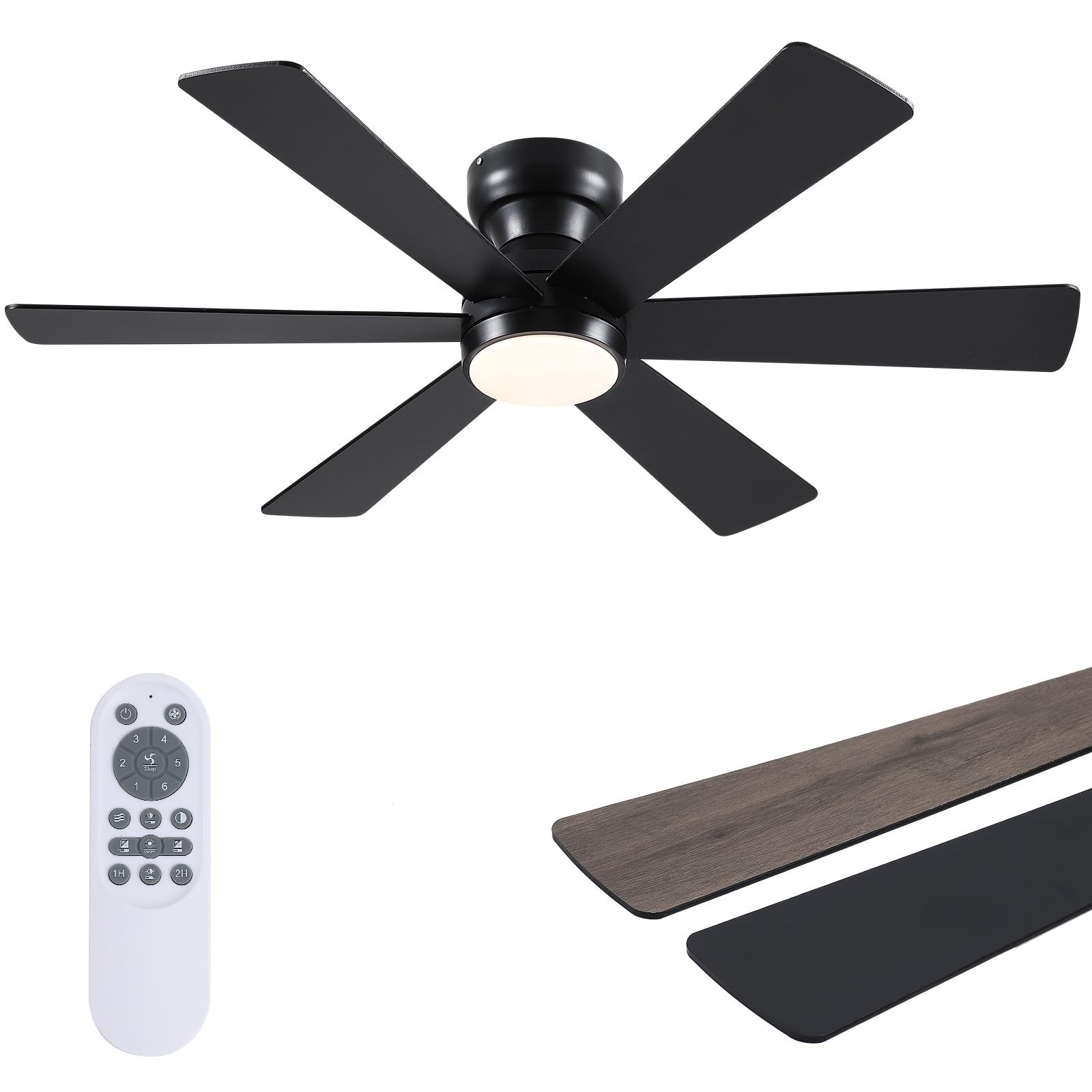 Asyko 46-inch ceiling fan with lights, front view, versatile dimmable illumination.