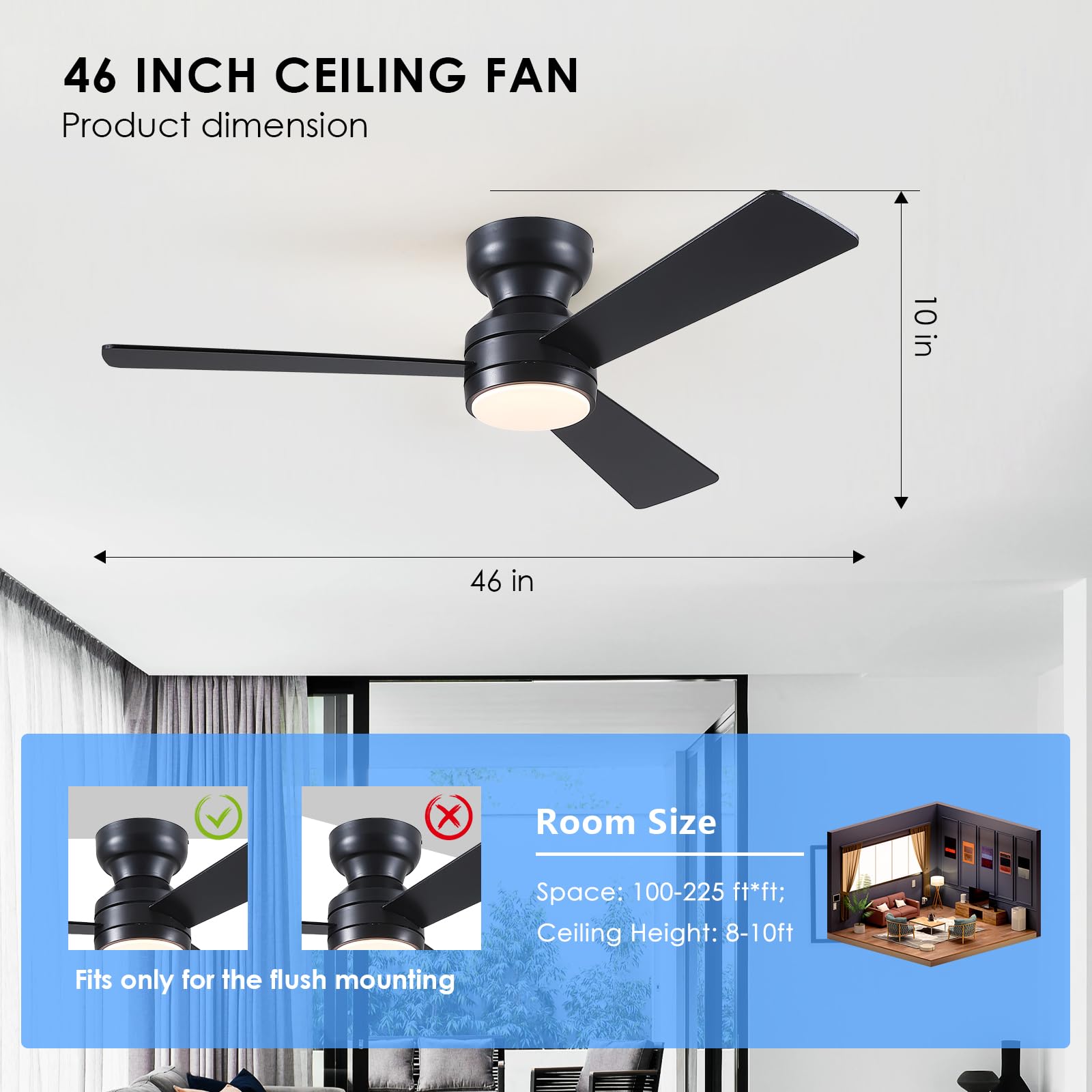 Asyko ceiling fan with remote control and light for convenient operation