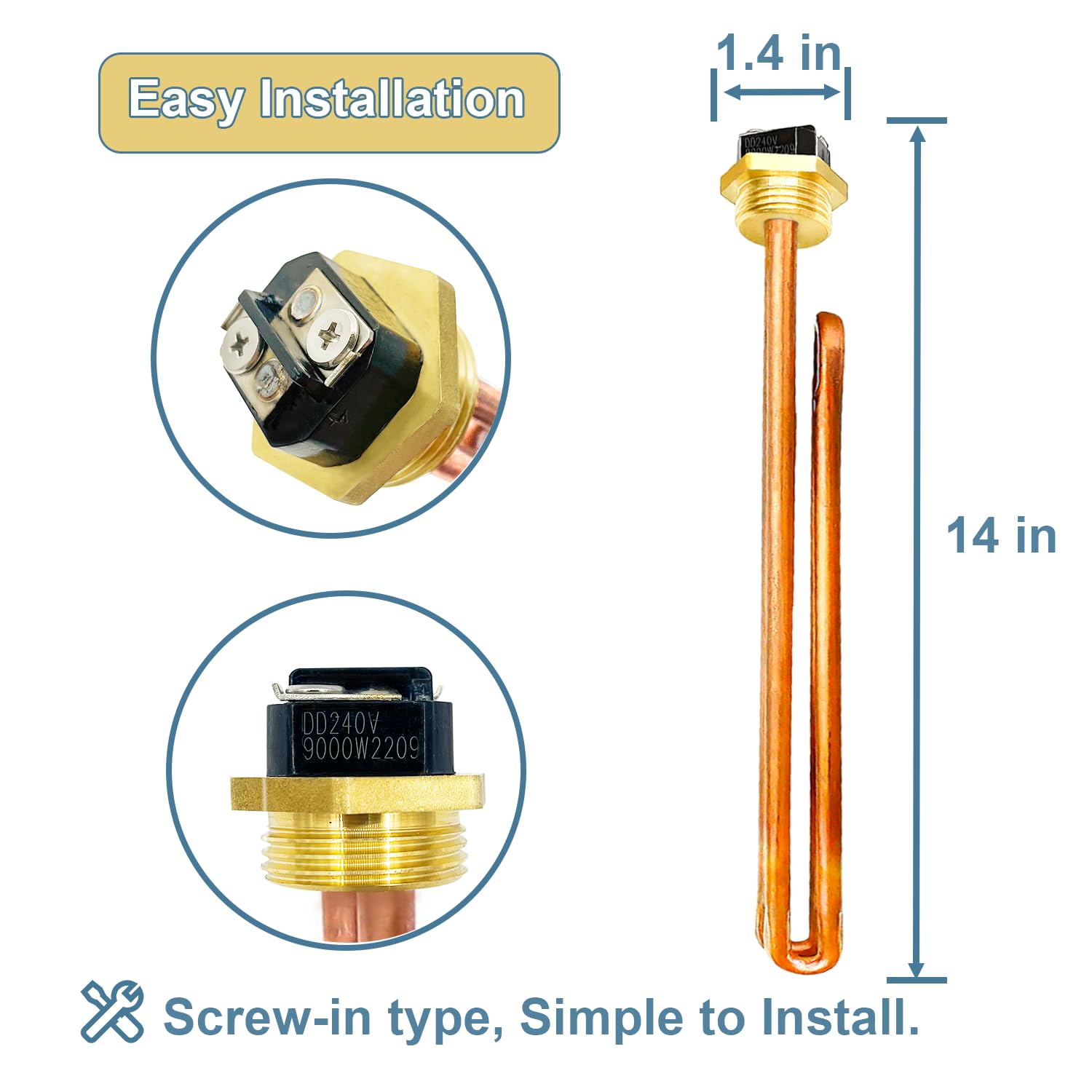 Kit includes heating element, O-ring, and screws for secure replacement.