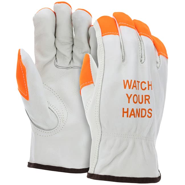 ATERET cowhide gloves with orange tip for low-light outdoor tasks.