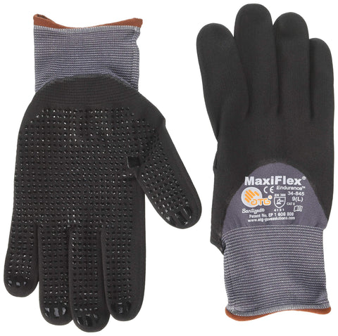 ATG 34-845/L Maxiflex Endurance gloves with nitrile-dotted palm for better grip in light oils.