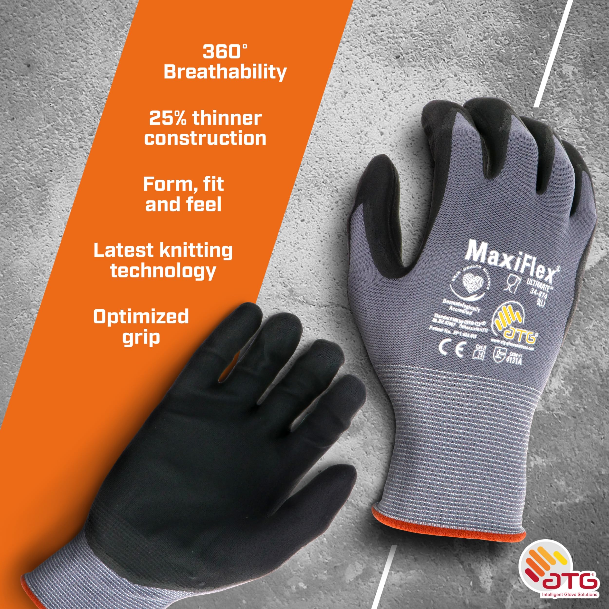 ATG MaxiFlex knit wrist design preventing debris entry during work