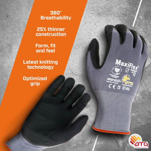 ATG MaxiFlex knit wrist design preventing debris entry during work