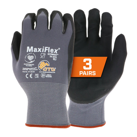 ATG MaxiFlex Ultimate foam nitrile palm glove for precise grip in dry environments