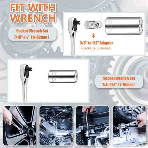 Athlife chrome vanadium steel sockets with 54 spring pins for reliable grip.