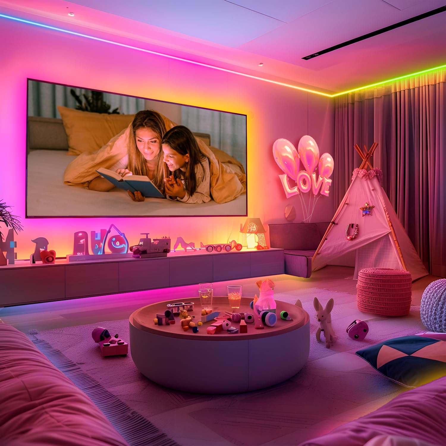 Athono IC+RGB LED strip party mood creates vibrant scenes for entertaining guests.