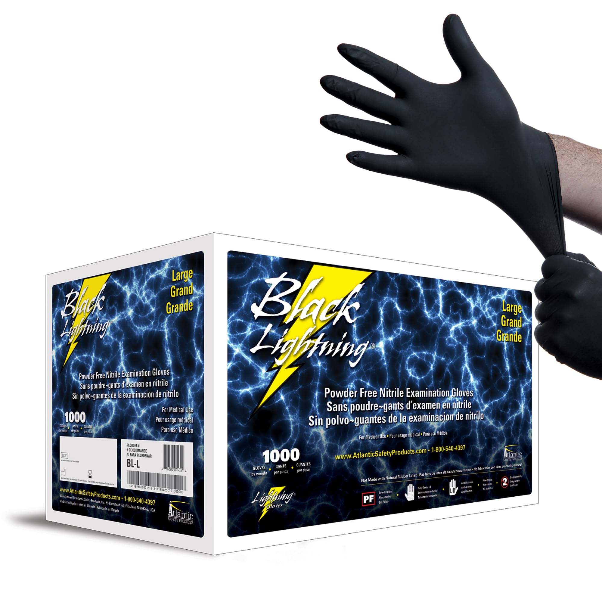 Atlantic Safety Products Black Lightning gloves in a 6 mil pack, ideal for heavy tasks.