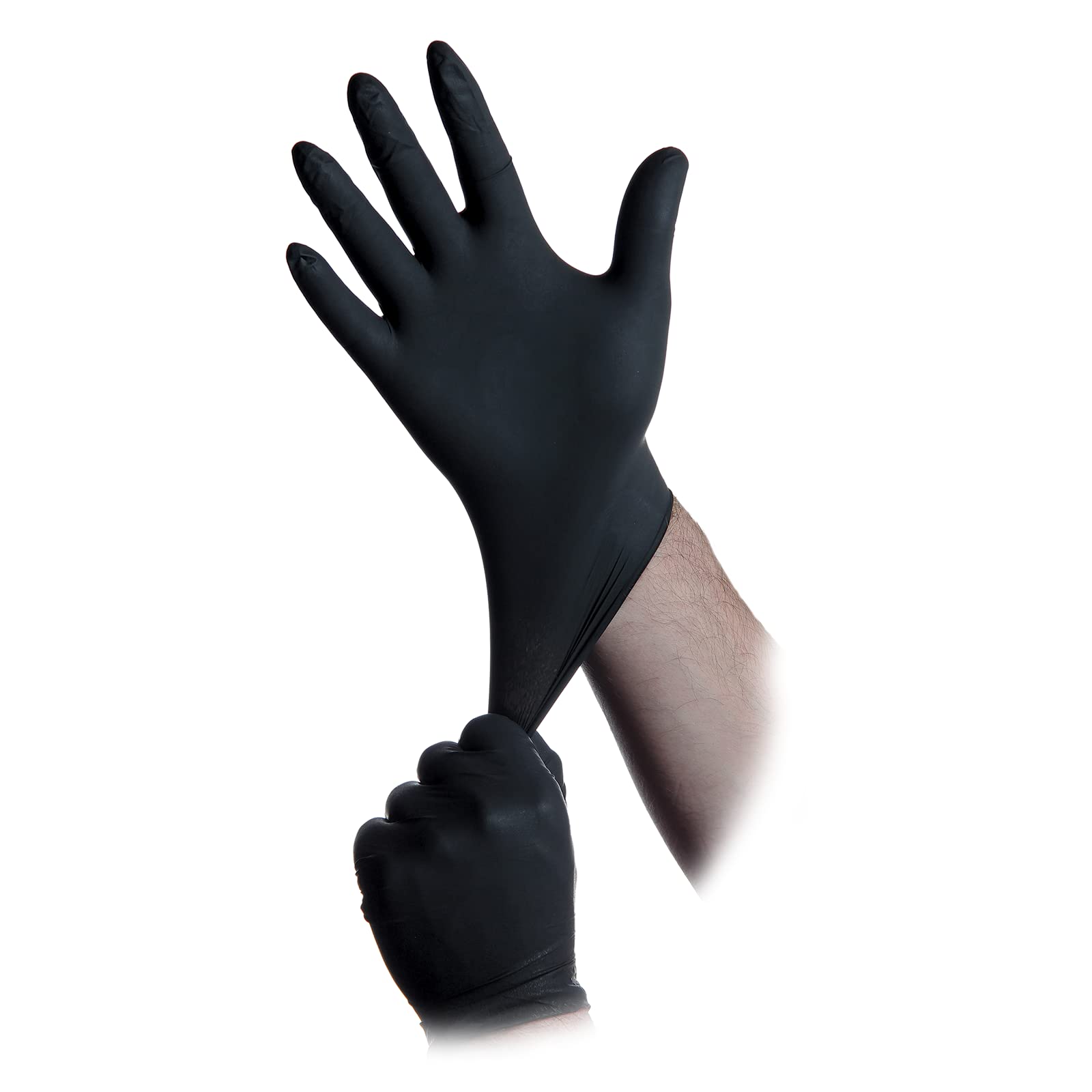 Close-up texture of Black Lightning nitrile gloves highlighting durability