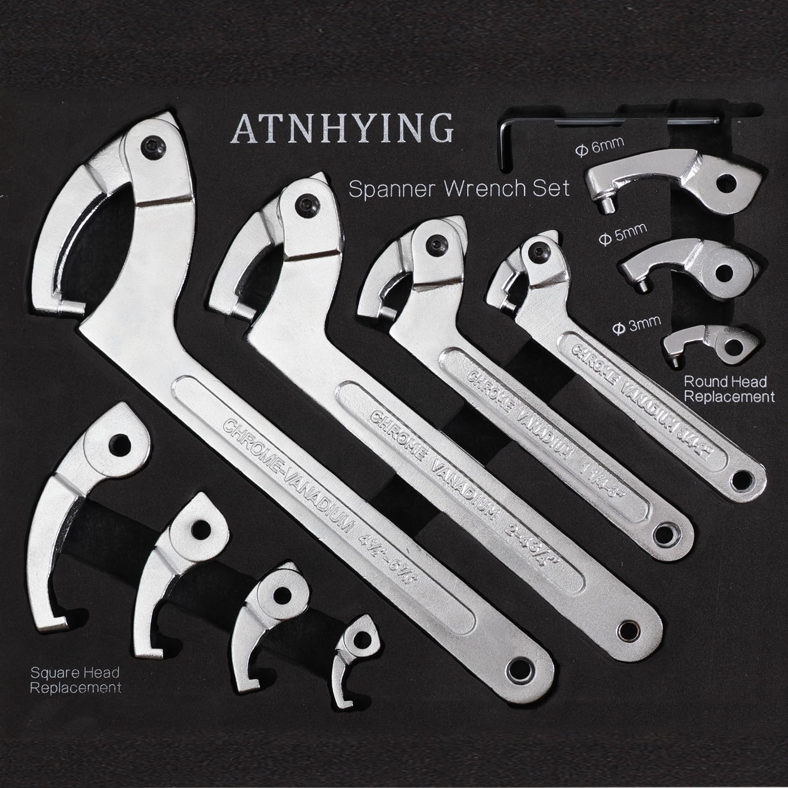 ATNHYING adjustable spanner with replaceable heads for versatile nut work