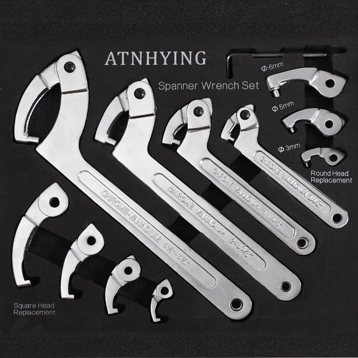 ATNHYING adjustable spanner with replaceable heads for versatile nut work