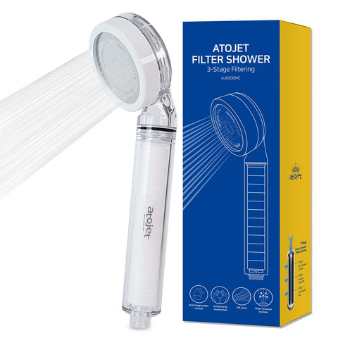 ATOJET AJ8200MC-SNG-1 front view showerhead with carbon filter for softer water