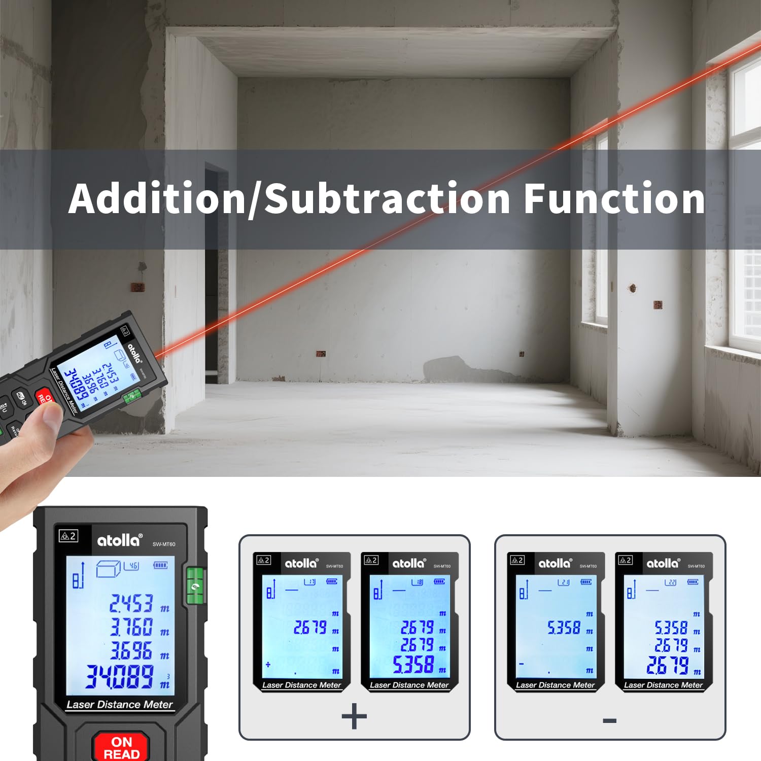 atolla laser measuring tool large backlit LCD for clear readings
