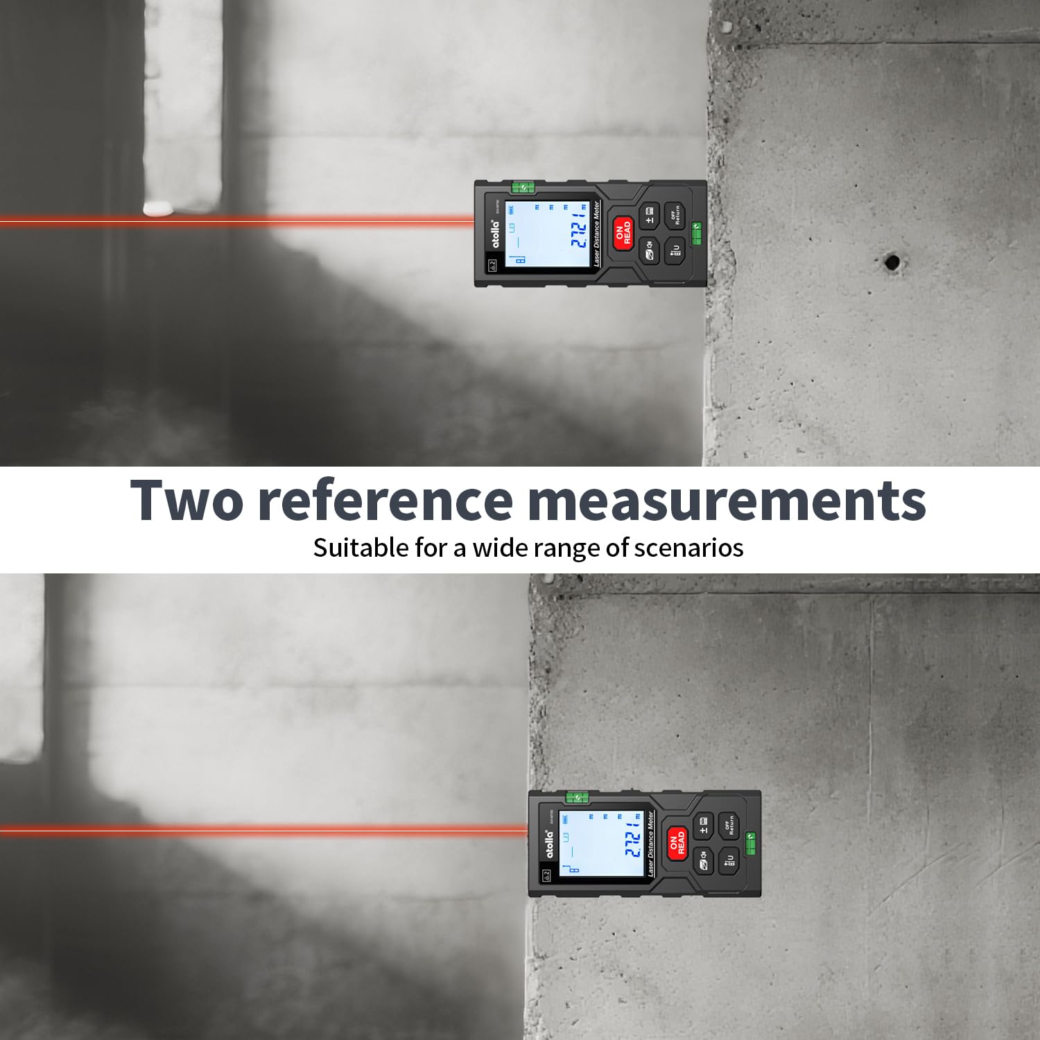 atolla laser measuring tool with two bubble levels for stable reads