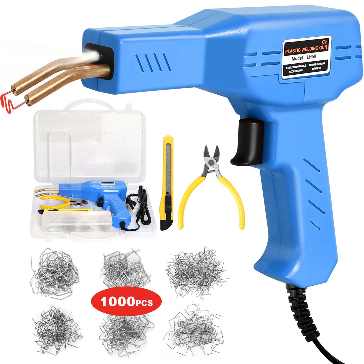 ATOLS upgraded plastic welder front view with built-in light for safer repairs.
