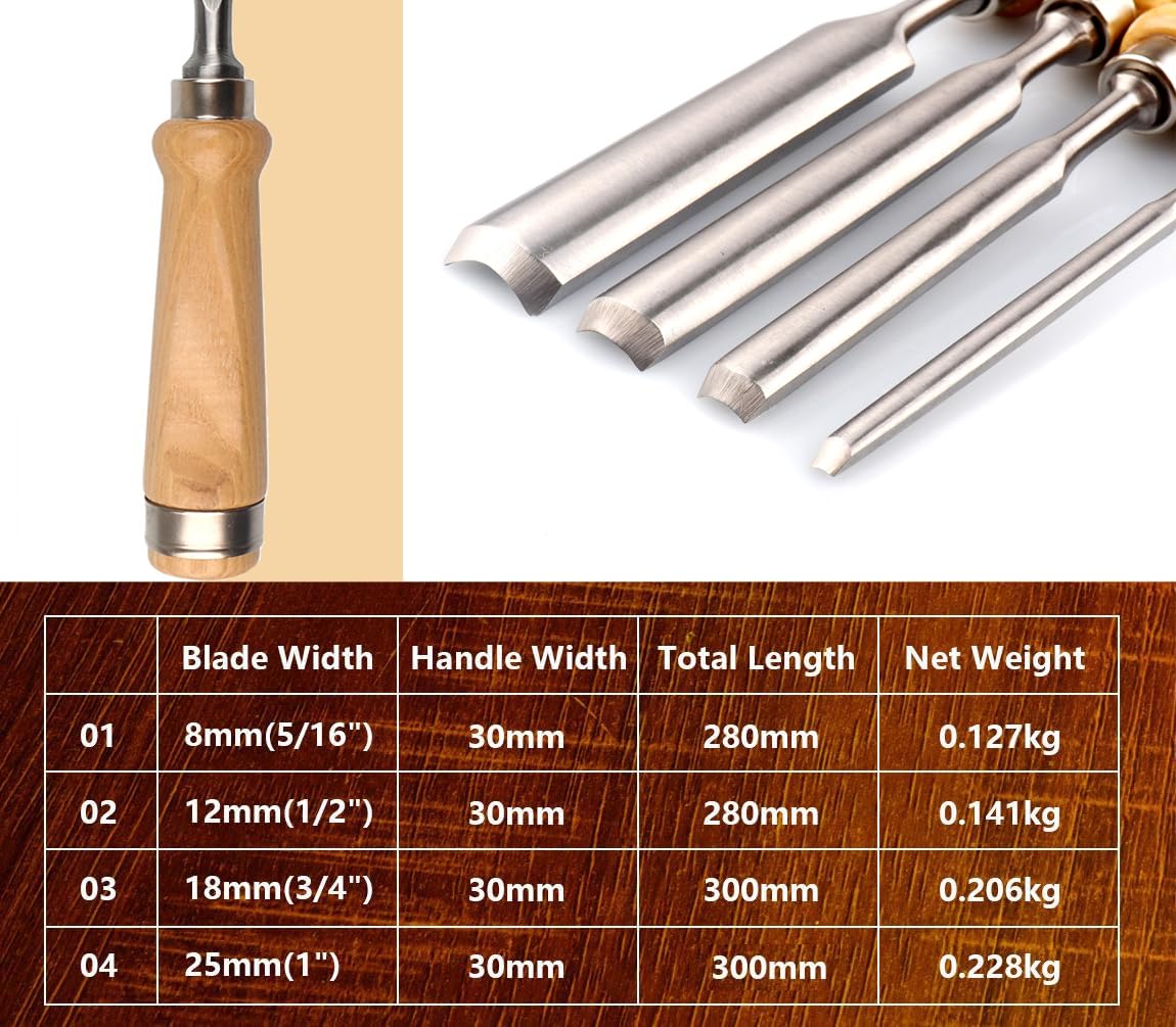 ATOPLEE wood chisel 12mm blade for smooth dadoes and mortises.