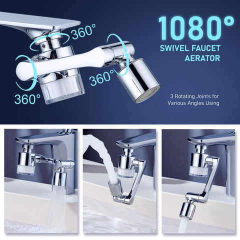 ATQ 360-degree swivel aerator demonstrating full-range cleaning and face washing convenience