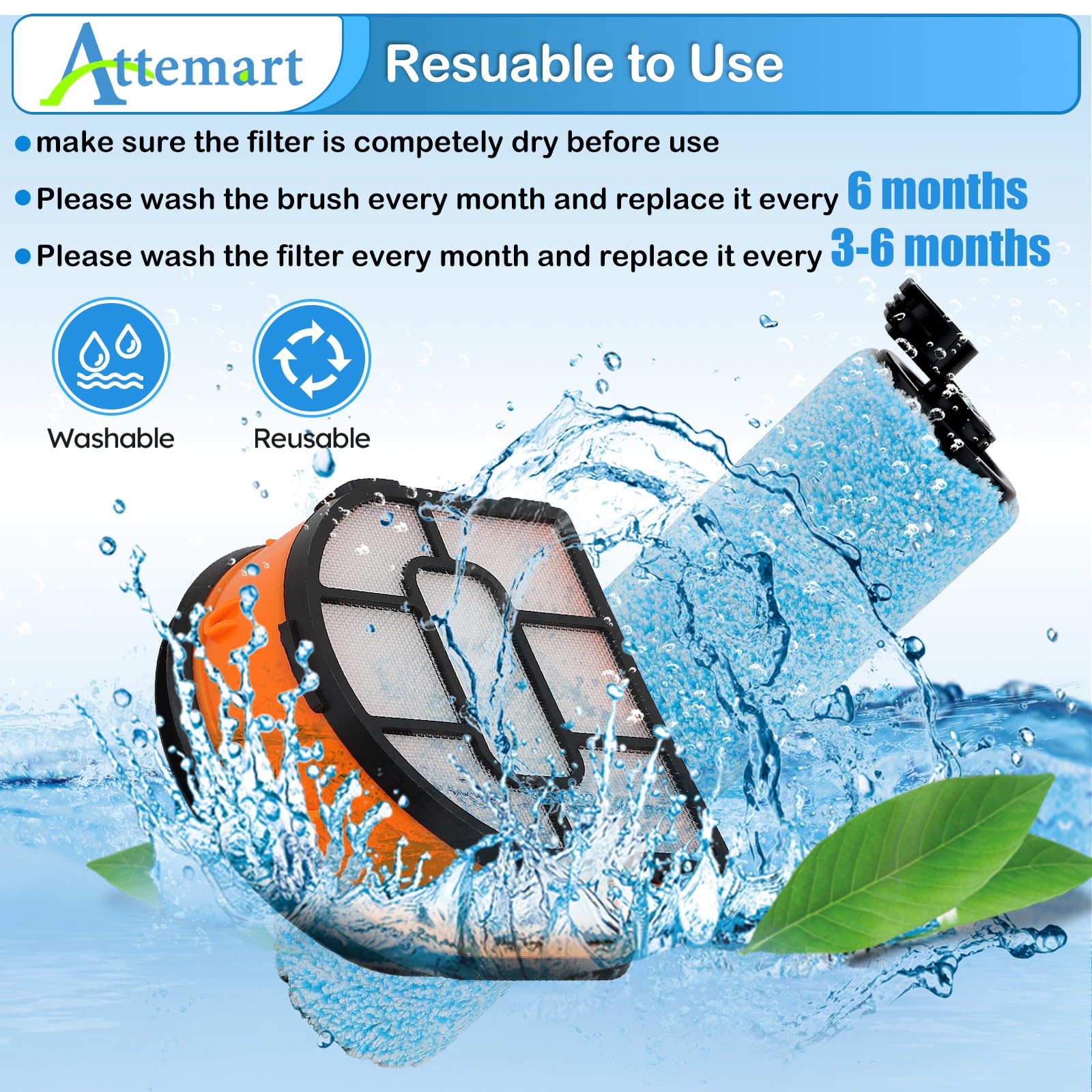 Attemart spare brush-roller kit enables easy, quick replacements.