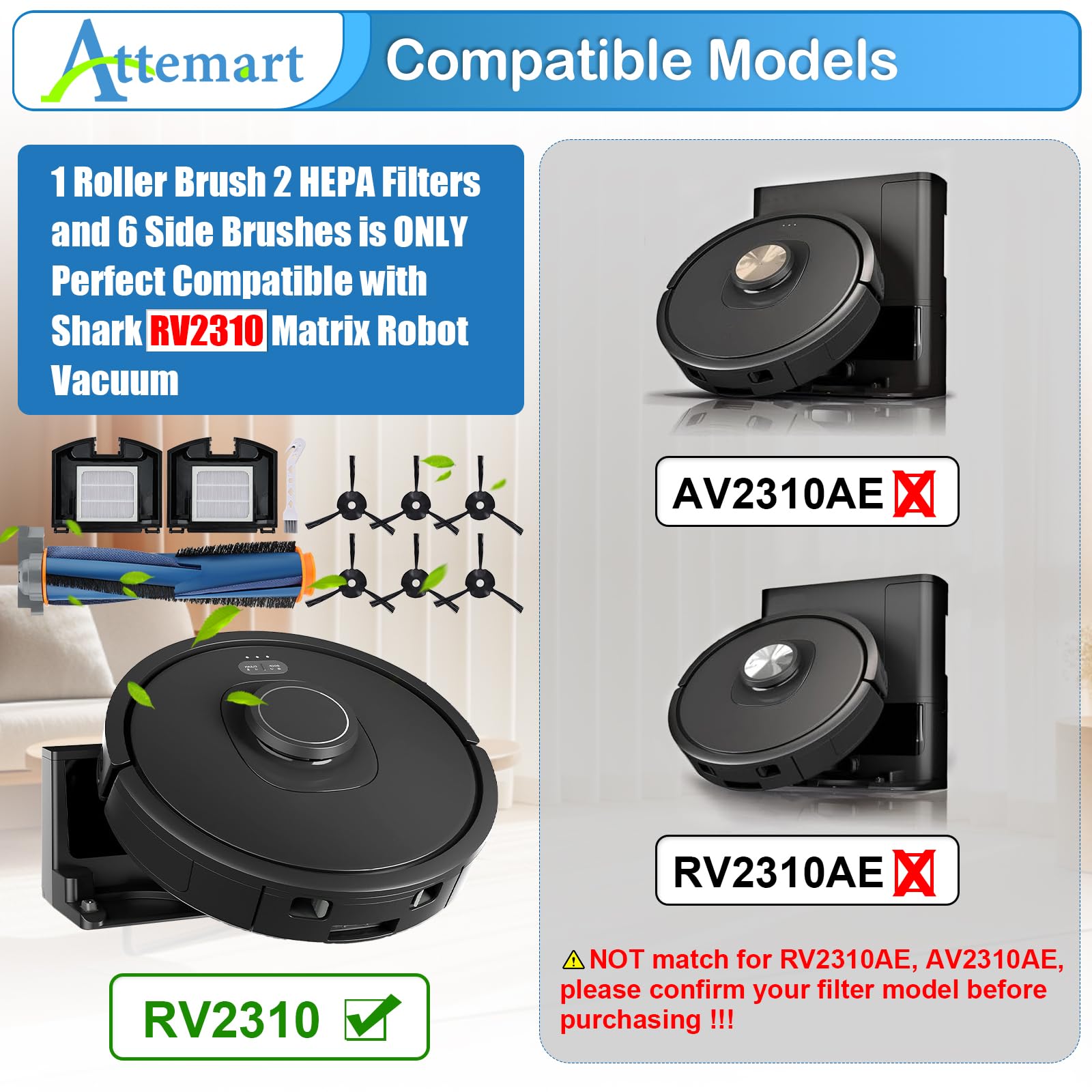Attemart RV2310 kit packaging highlighting compatible Shark Matrix models.