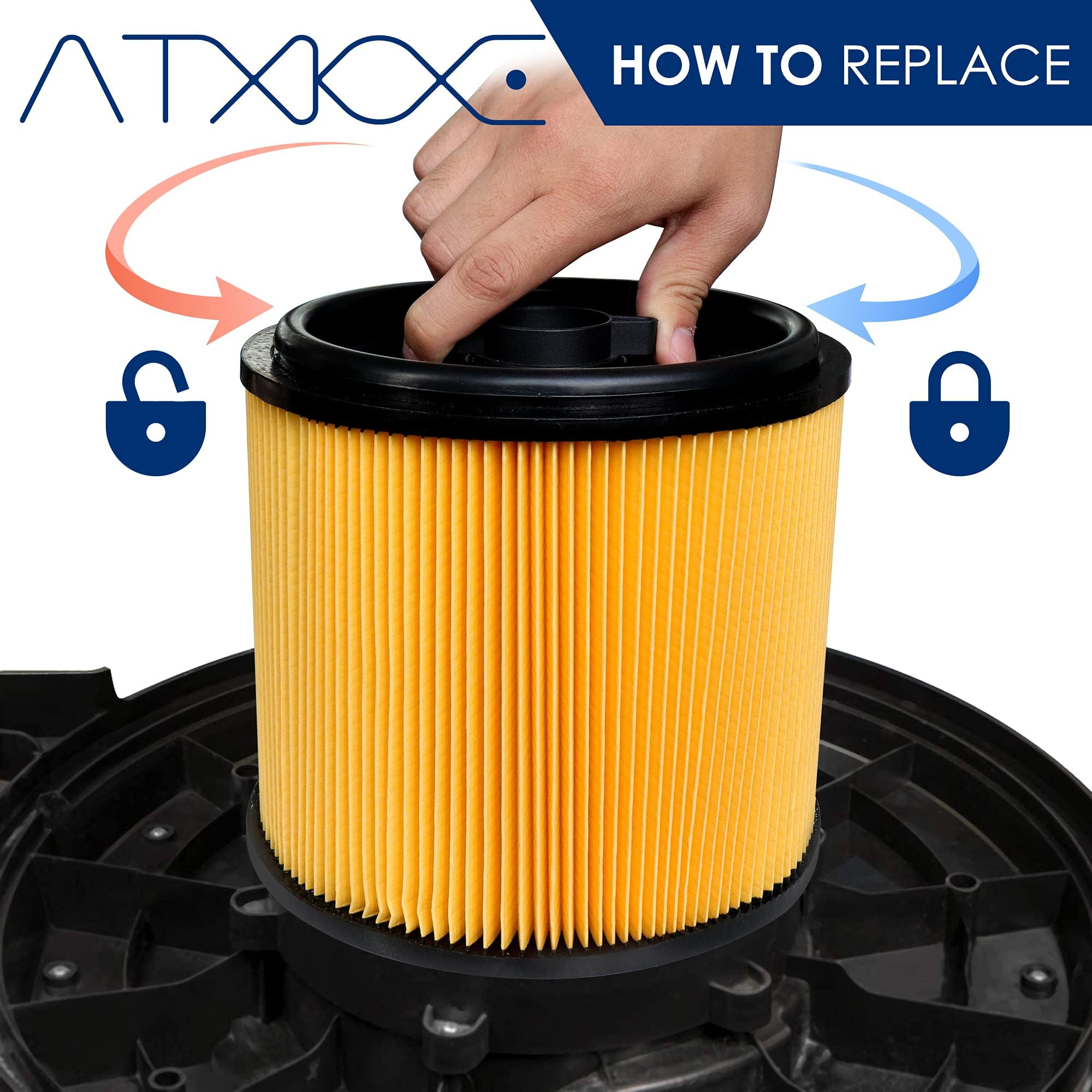 ATXKXE VCFS filter showing dust and debris collection in a workshop