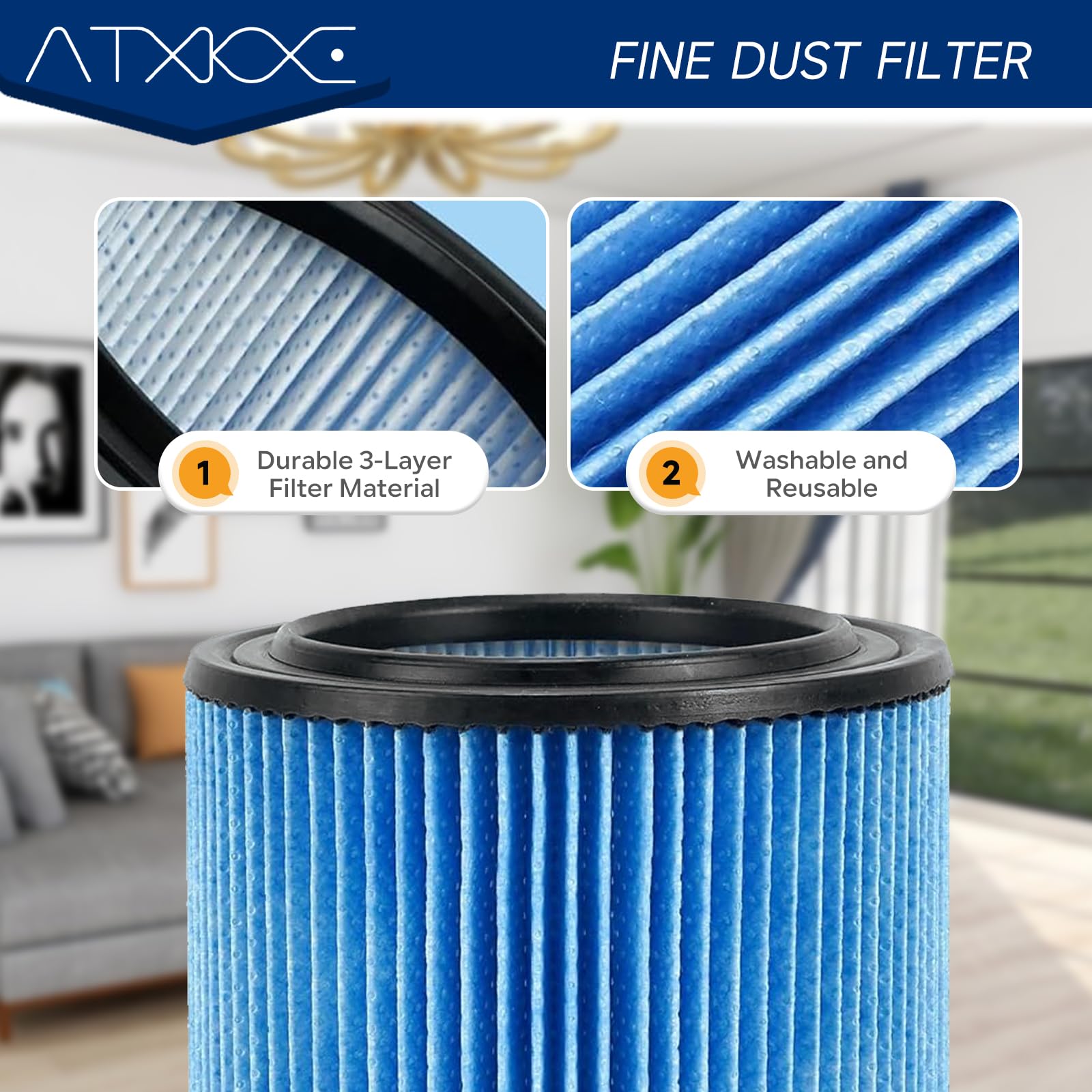 ATXKXE VF5000 pleated filter with larger surface area for fine dust