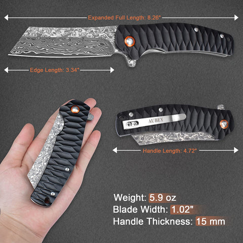 AUBEY Damascus knife ball bearing dual action for effortless operation.
