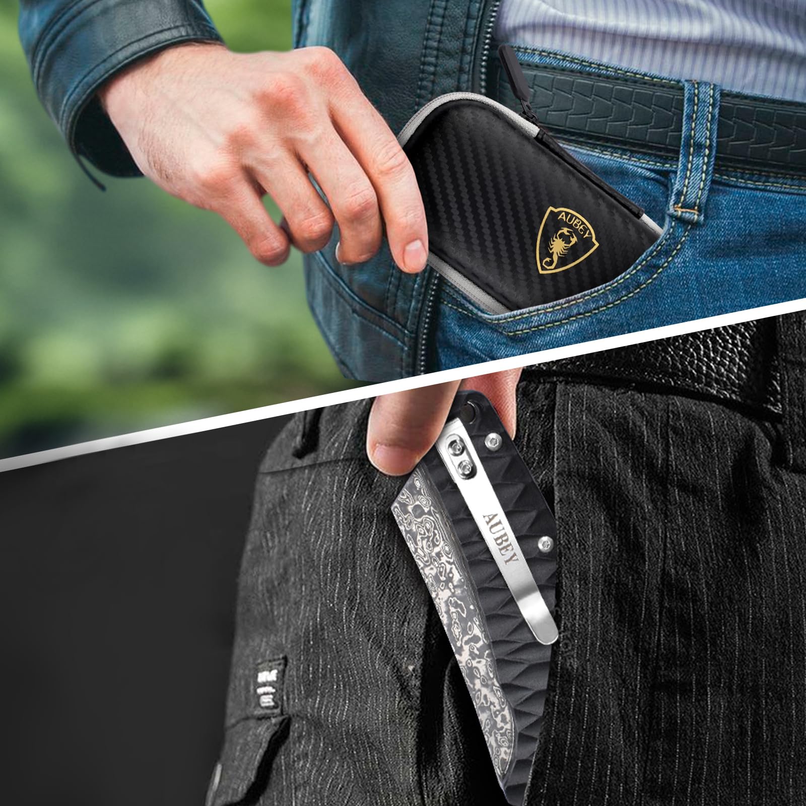 AUBEY Damascus knife comes in a stylish black gift box.