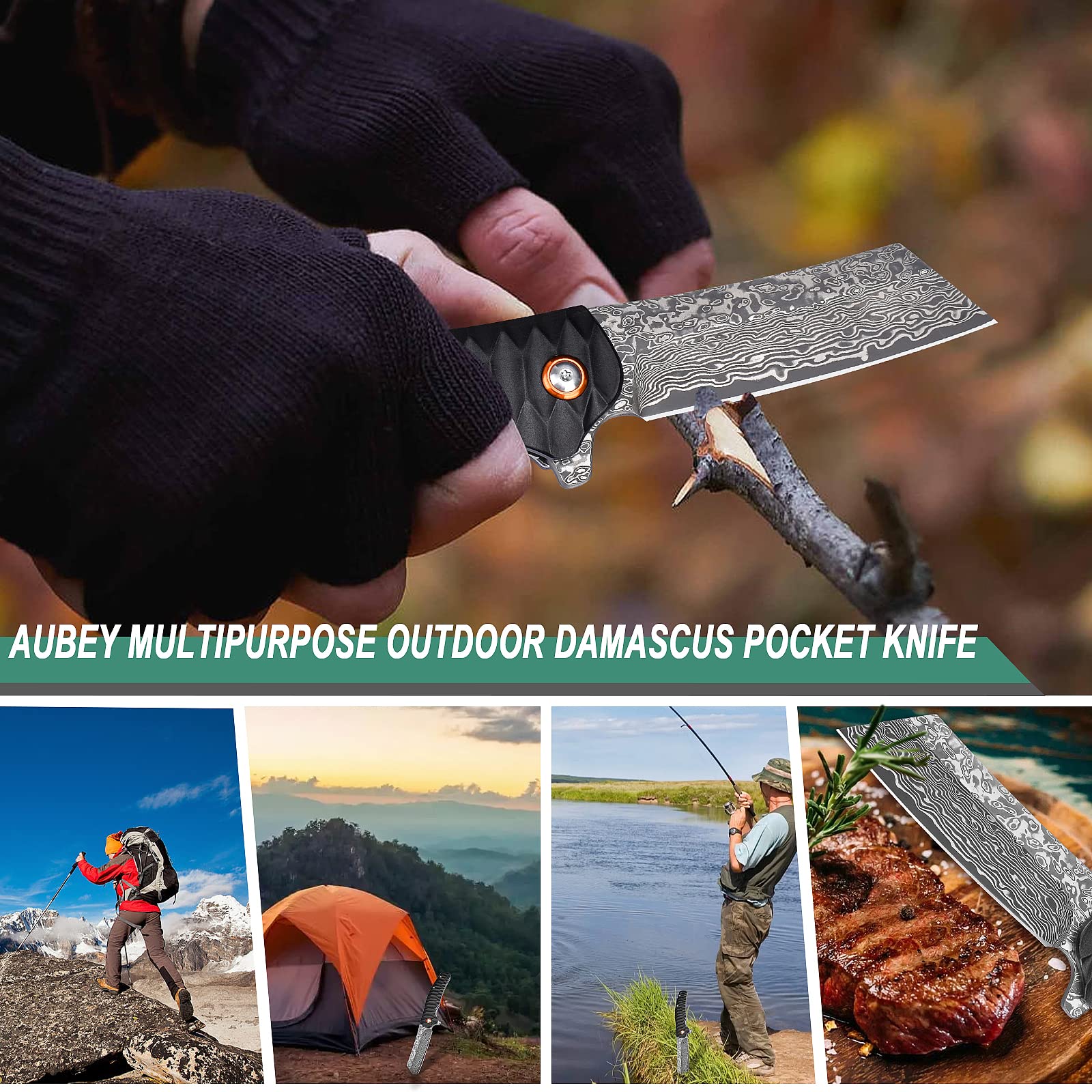 AUBEY liner lock adds safety during one-handed use.